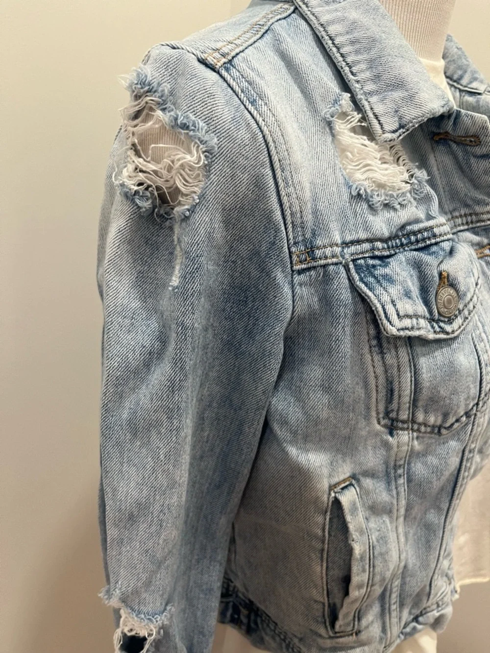 Free People Light Wash Distressed Denim Jacket - Picture 9 of 11